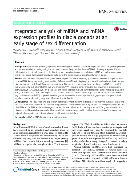 (PDF) Integrated analysis of miRNA and mRNA expression profiles in ...