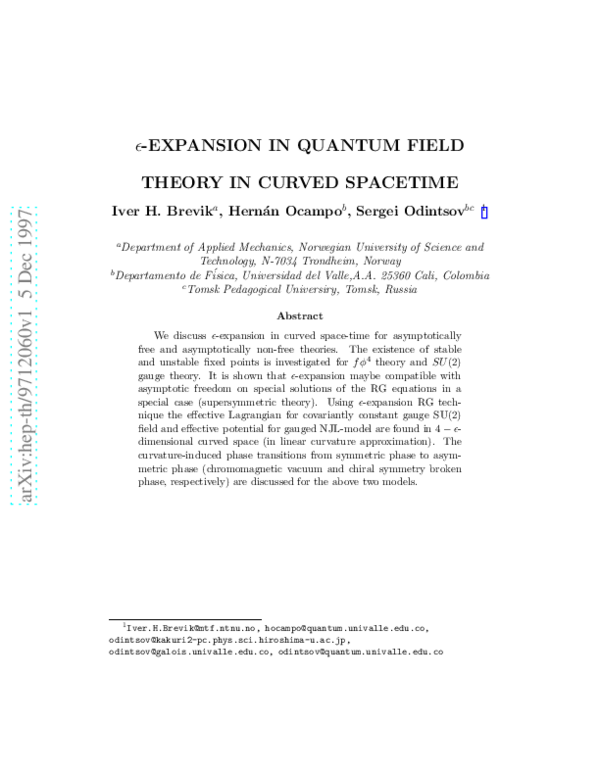 (PDF) Ε-Expansion in Quantum Field Theory in Curved Space–Time