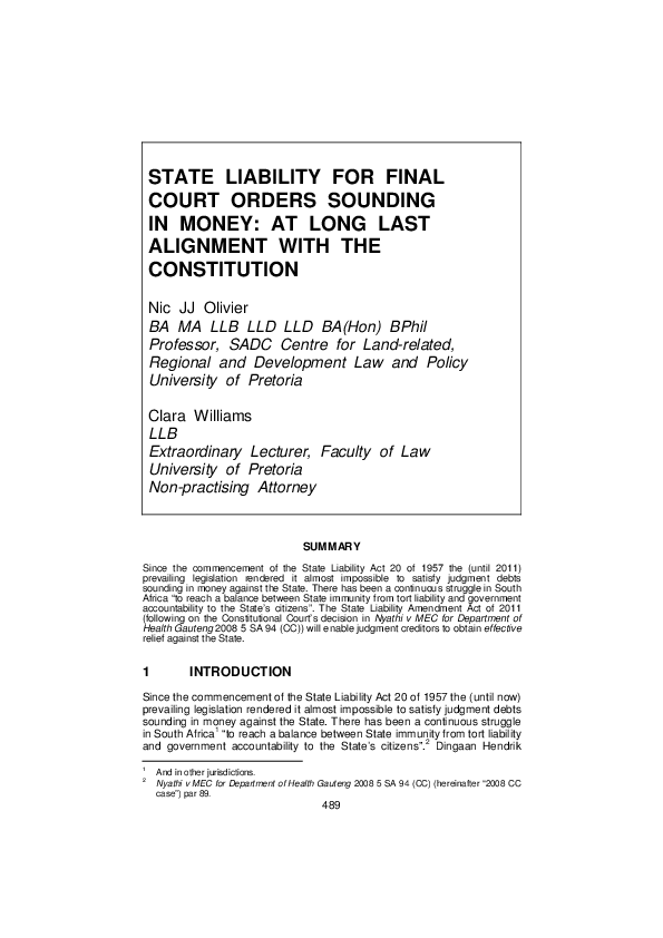 (PDF) State Liability for Final Court Orders Sounding in Money: At Long ...