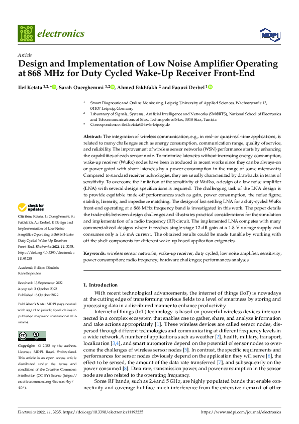 (PDF) Design and Implementation of Low Noise Amplifier Operating at 868 ...