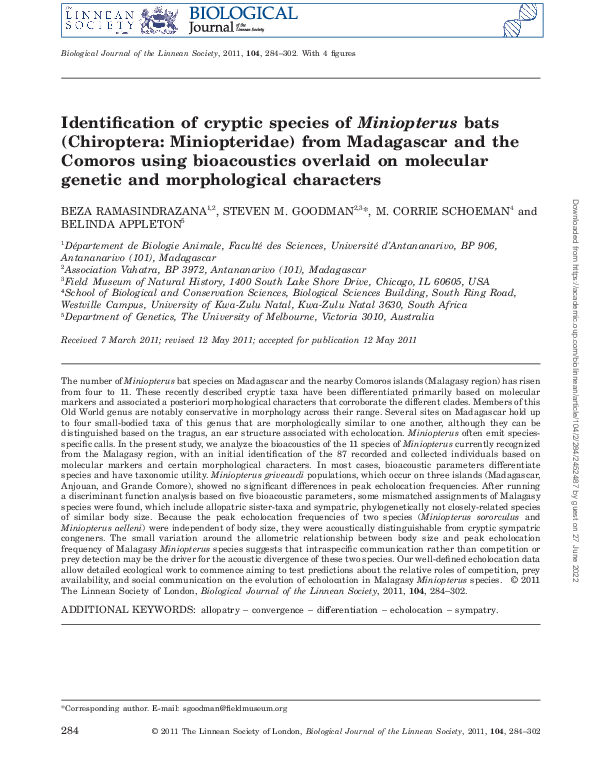 (PDF) Identification of cryptic species ofMiniopterusbats (Chiroptera ...