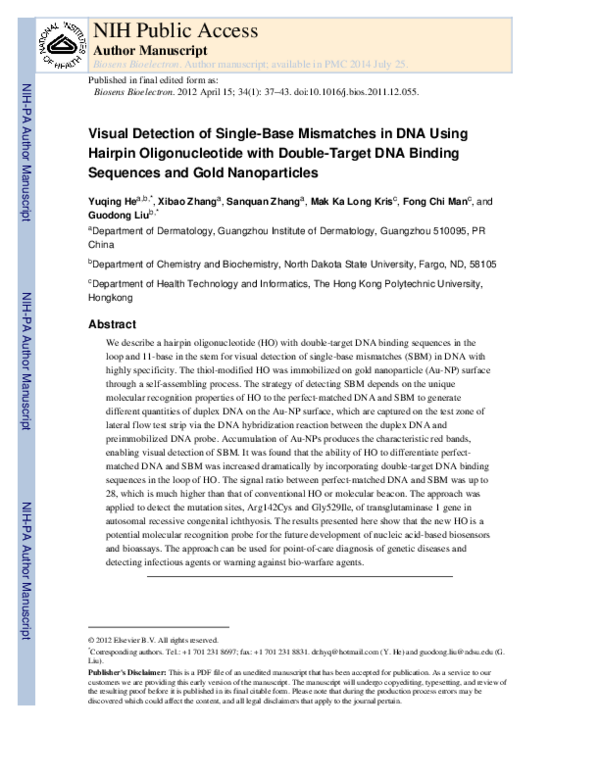 (PDF) Visual detection of single-base mismatches in DNA using hairpin ...