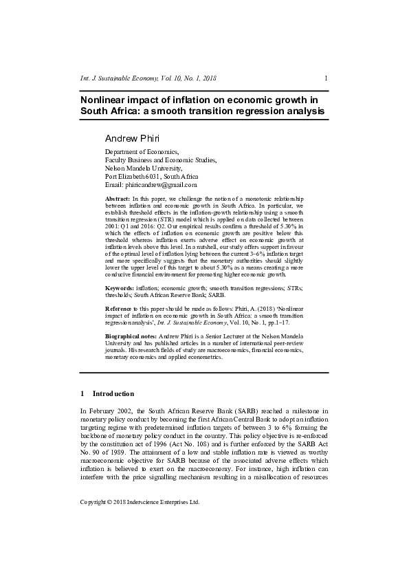 (PDF) Nonlinear impact of inflation on economic growth in South Africa ...