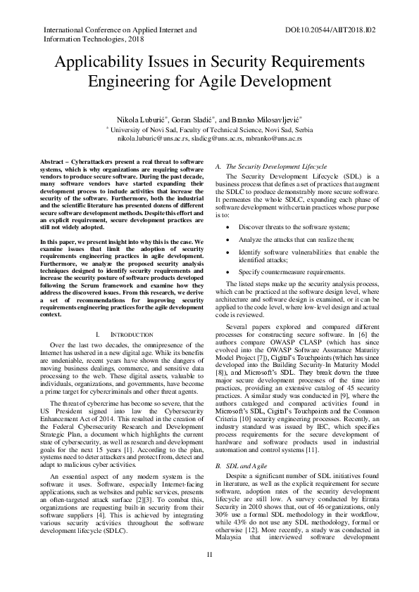 (PDF) Applicability Issues in Security Requirements Engineering for ...