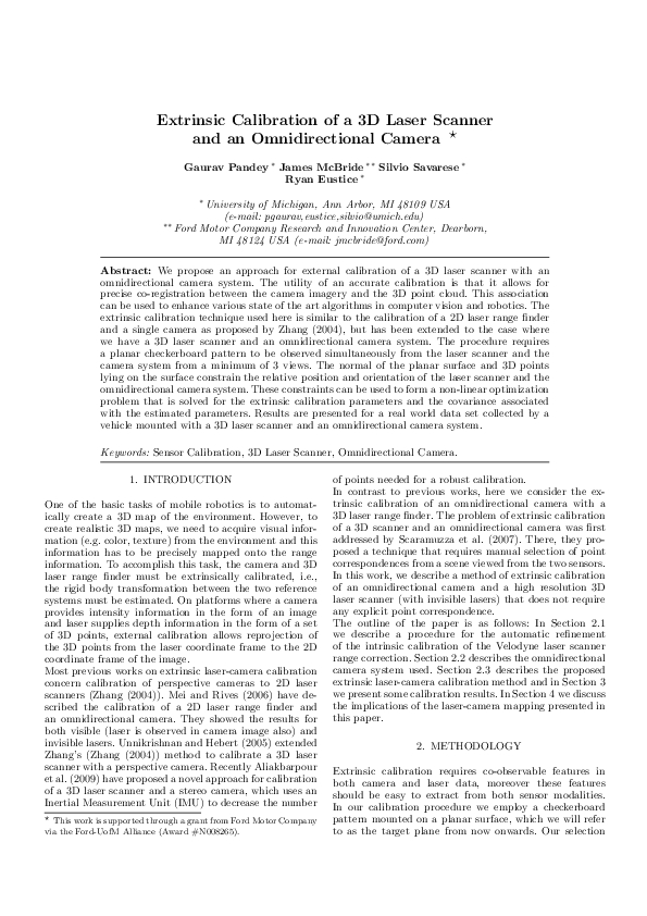 (PDF) Extrinsic Calibration of a 3D Laser Scanner and an ...