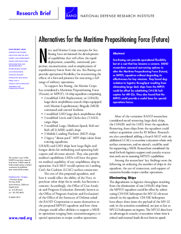 (PDF) Alternatives for the Maritime Prepositioning Force (Future)