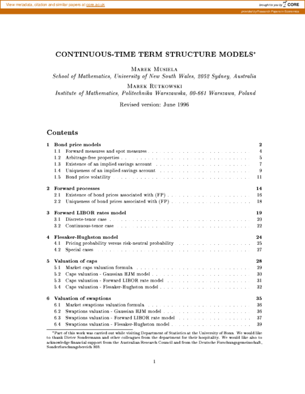 (PDF) Continuous-Time Term Structure Models