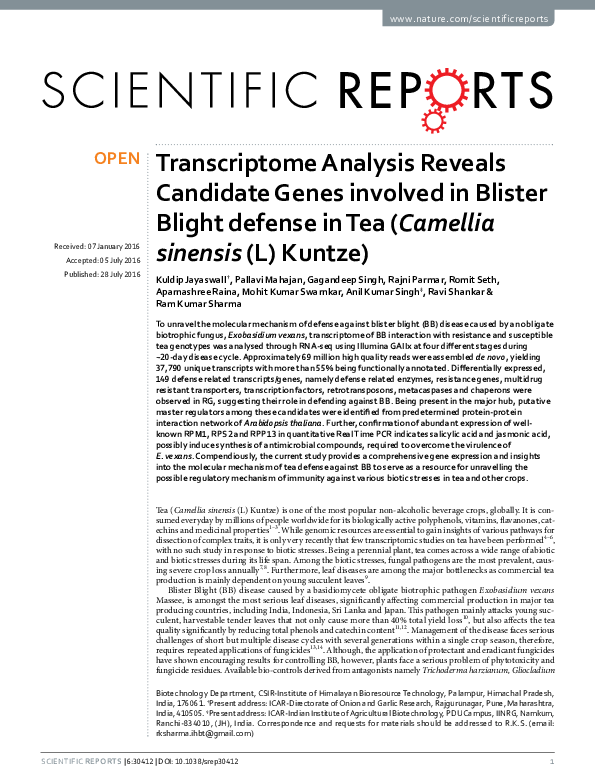 (PDF) Transcriptome Analysis Reveals Candidate Genes involved in ...