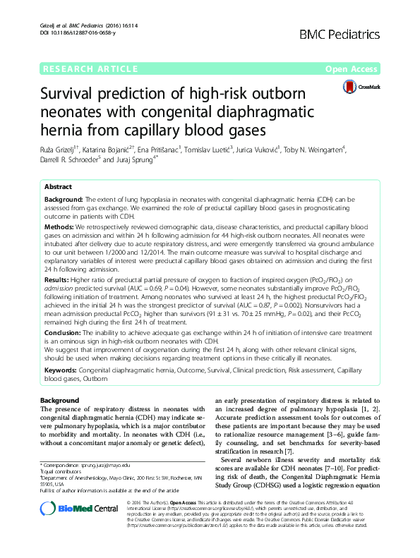 (PDF) Survival prediction of high-risk outborn neonates with congenital ...