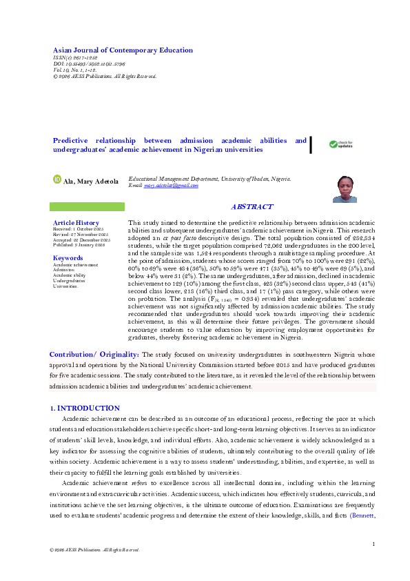 (PDF) Predictive relationship between admission academic abilities and ...