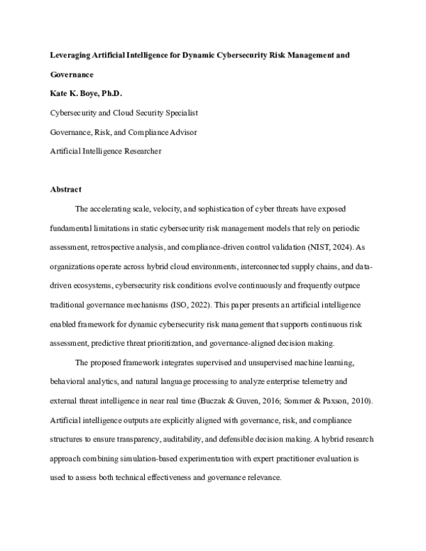 (PDF) Leveraging Artificial Intelligence for Dynamic Cybersecurity Risk ...