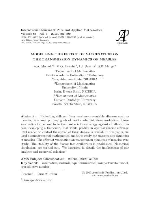 (PDF) Modelling the Effect of Vaccination on the Transmission Dynamics ...
