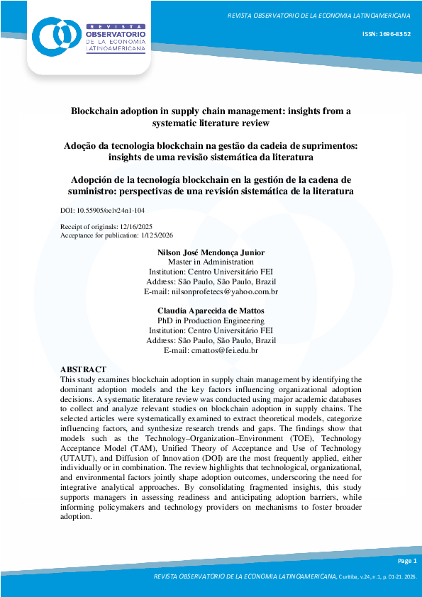(PDF) Blockchain adoption in supply chain management: insights from a ...