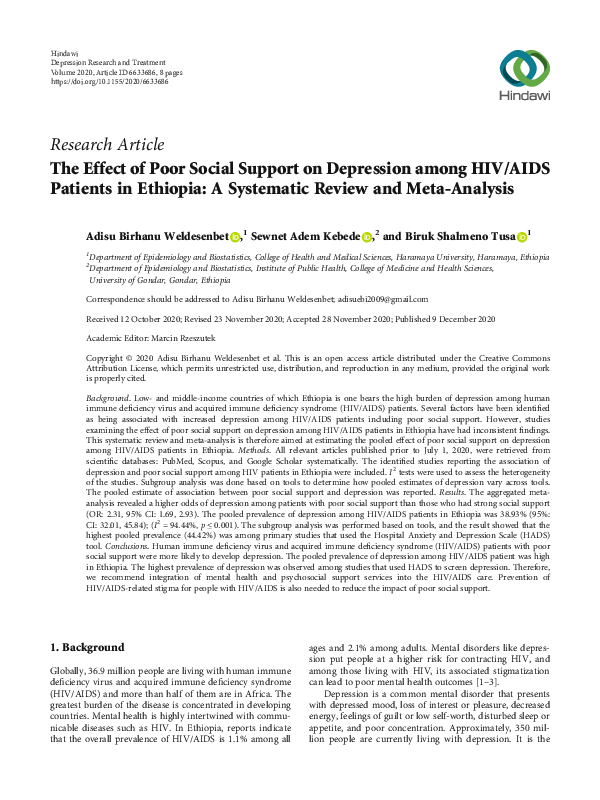 (PDF) The Effect of Poor Social Support on Depression among HIV/AIDS ...
