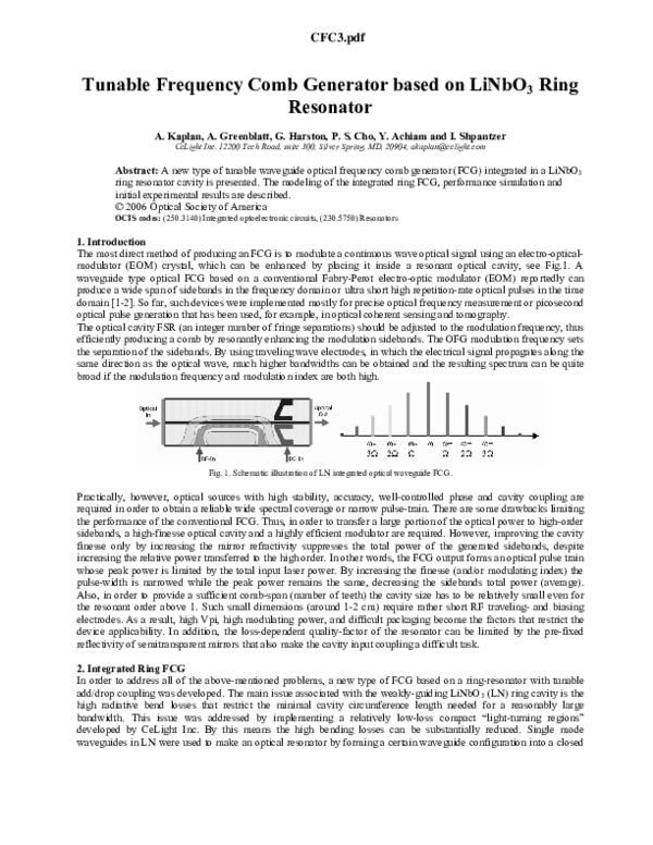 (PDF) Tunable Frequency Comb Generator based on LiNbO3 Ring Resonator