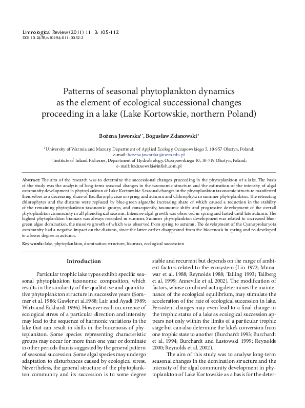 (PDF) Patterns of seasonal phytoplankton dynamics as the element of ...