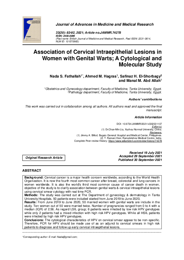 (PDF) Association of Cervical Intraepithelial Lesions in Women with ...