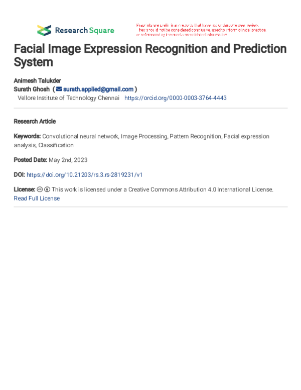 (PDF) Facial Image Expression Recognition and Prediction System