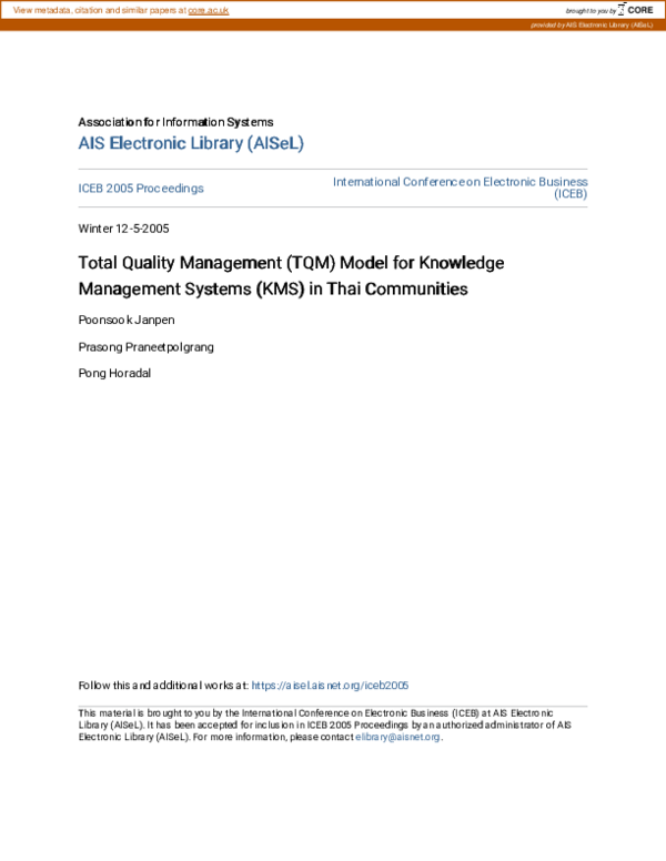 (PDF) Total Quality Management (TQM) Model for Knowledge Management ...