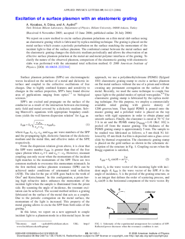 (PDF) Excitation of a surface plasmon with an elastomeric grating