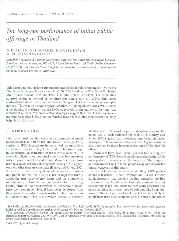 (PDF) The long-run performance of initial public offerings in Thailand