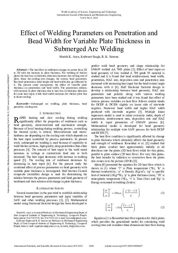 (PDF) Effect of Welding Parameters on Penetration and Bead Width for ...