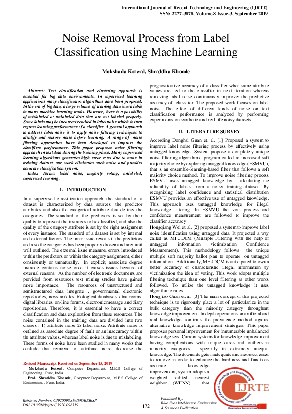 (PDF) Noise Removal Process from Label Classification using Machine ...