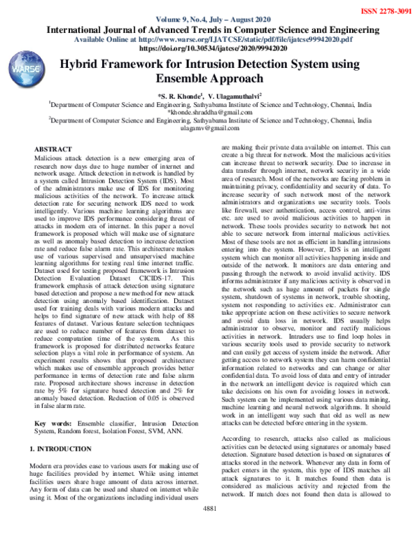 (PDF) Hybrid Framework for Intrusion Detection System using Ensemble ...