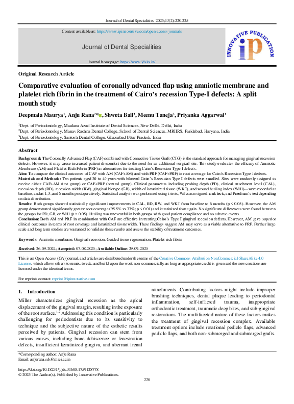 (PDF) Comparative evaluation of coronally advanced flap using amniotic ...