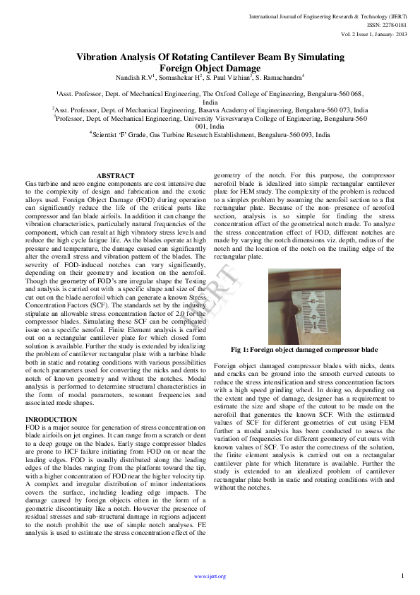 (PDF) Vibration Analysis Of Rotating Cantilever Beam By Simulating ...