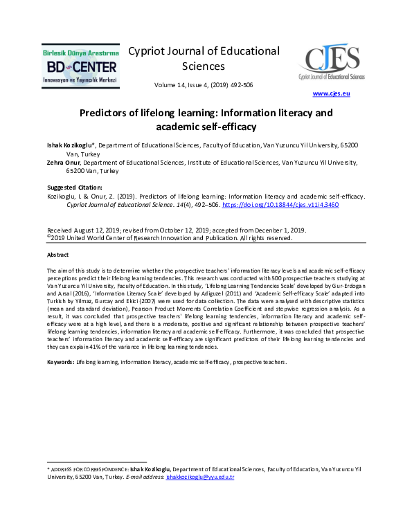 (PDF) Predictors of lifelong learning: Information literacy and ...