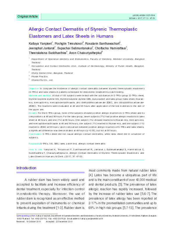(PDF) Allergic Contact Dermatitis of Styrenic Thermoplastic Elastomers ...