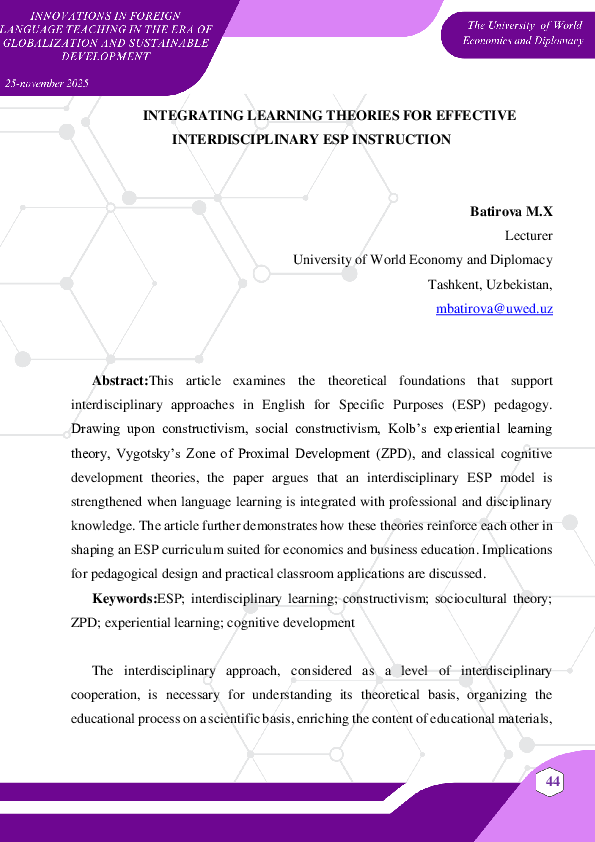 (PDF) INTEGRATING LEARNING THEORIES FOR EFFECTIVE INTERDISCIPLINARY ESP ...