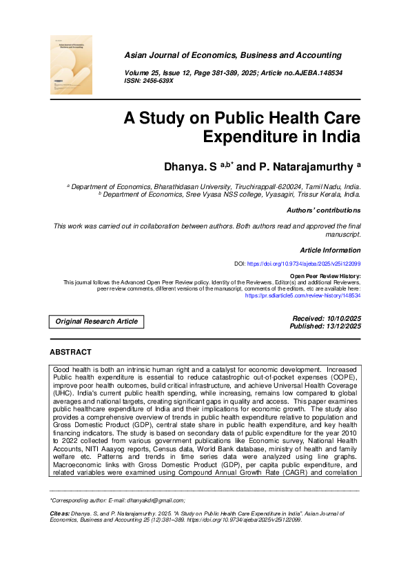 (PDF) A Study on Public Health Care Expenditure in India