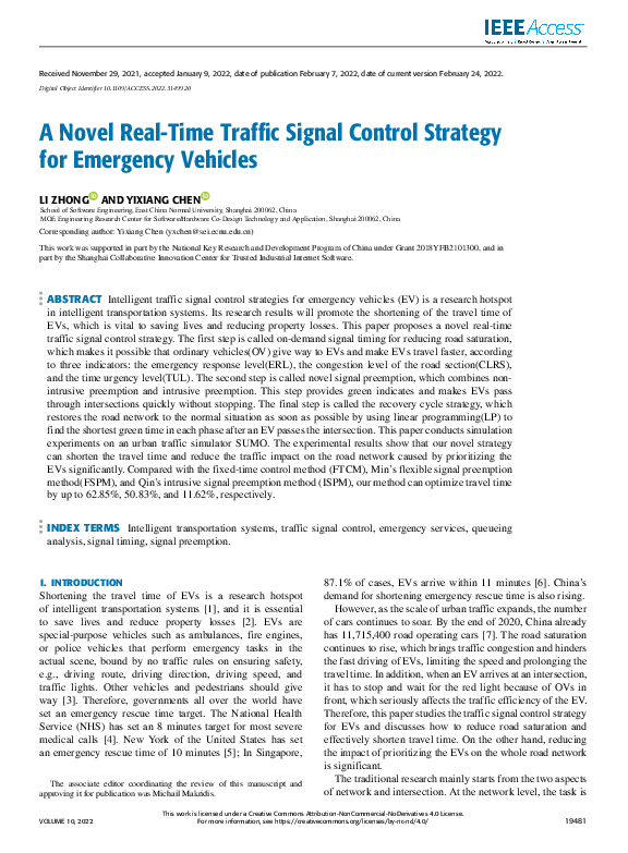(PDF) A Novel Real-Time Traffic Signal Control Strategy for Emergency ...