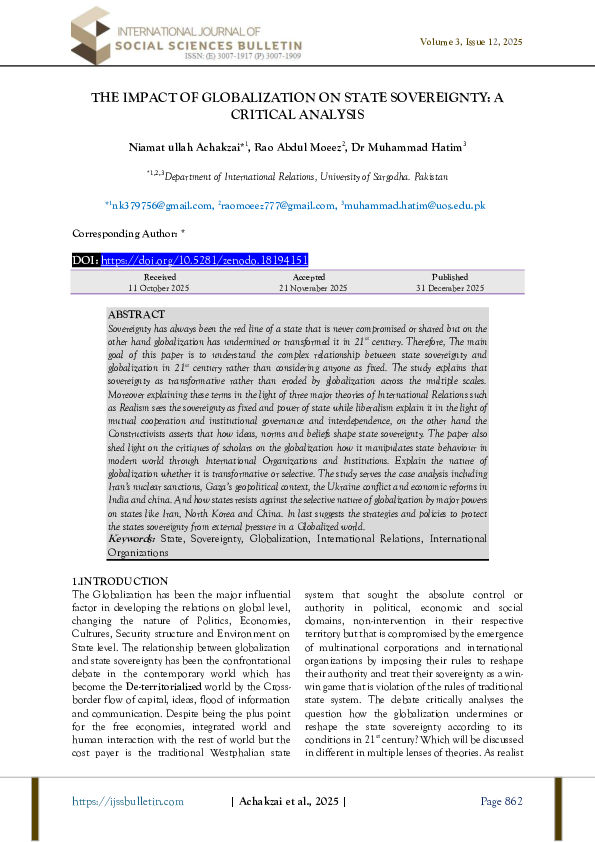 (PDF) THE IMPACT OF GLOBALIZATION ON STATE SOVEREIGNTY: A CRITICAL ANALYSIS