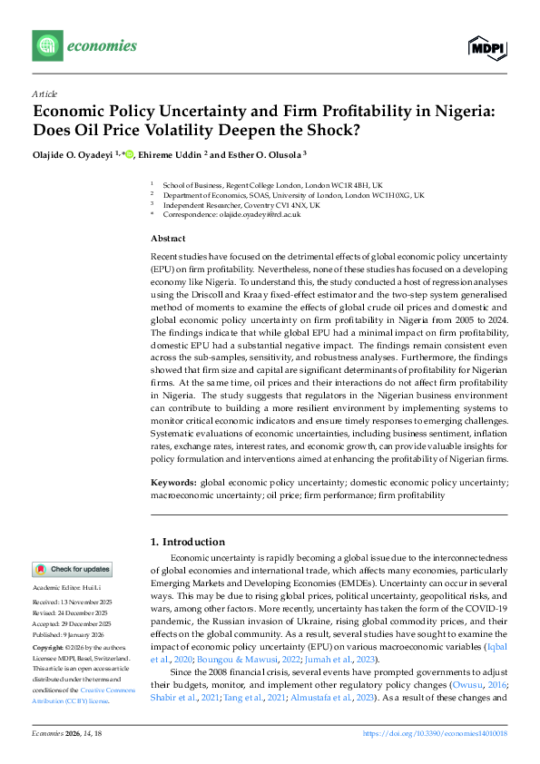 (PDF) Economic Policy Uncertainty and Firm Profitability in Nigeria ...