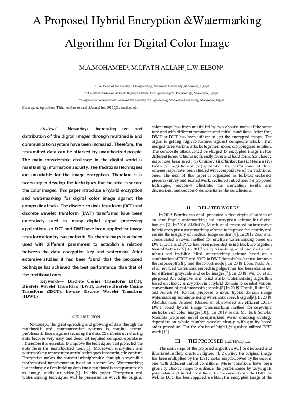 (PDF) A Proposed Hybrid Encryption &Watermarking Algorithm for Digital ...