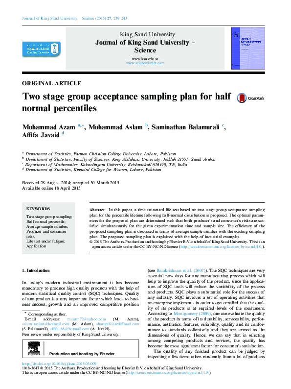(PDF) Two stage group acceptance sampling plan for half normal percentiles