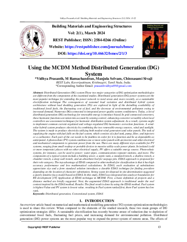 (PDF) Using the MCDM Method Distributed Generation (DG) System