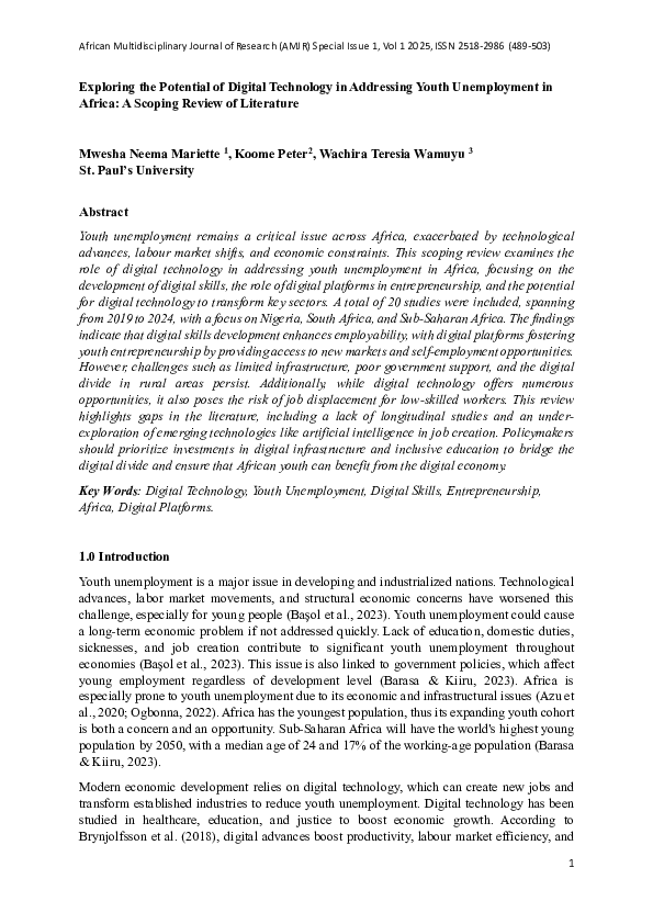 (PDF) Exploring the Potential of Digital Technology in Addressing Youth ...