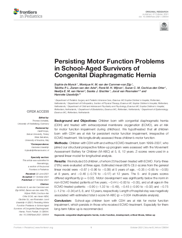 (PDF) Persisting Motor Function Problems in School-Aged Survivors of ...