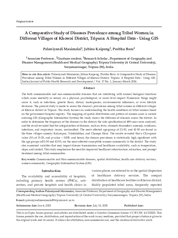 (PDF) A Comparative Study of Diseases Prevalence among Tribal Women in ...