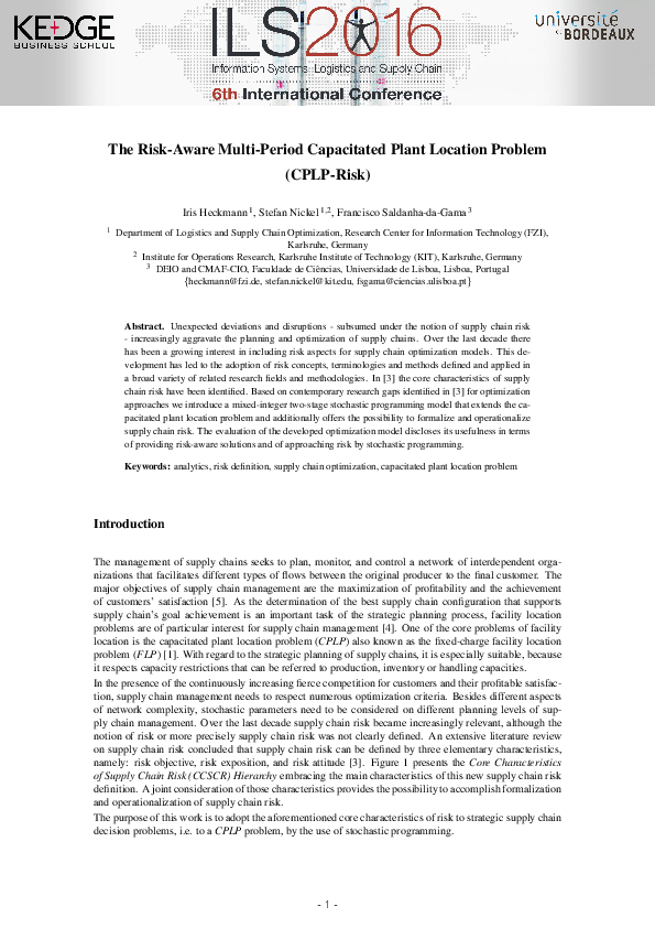 (PDF) The Risk-Aware Multi-Period Capacitated Plant Location Problem ...