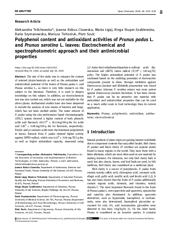 (PDF) Polyphenol content and antioxidant activities of Prunus padus L ...