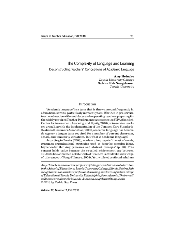 (PDF) The Complexity of Language and Learning: Deconstructing Teachers ...