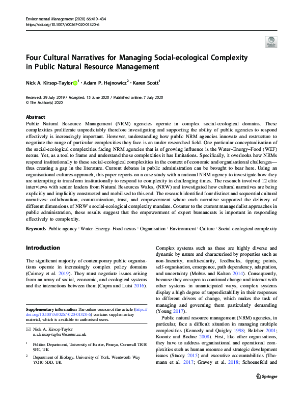 (PDF) Four Cultural Narratives for Managing Social-ecological ...