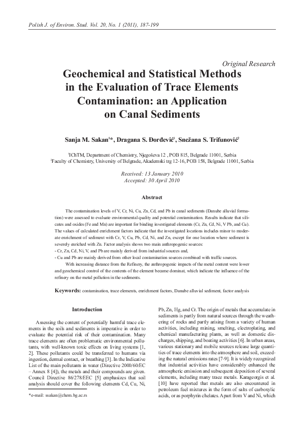 (PDF) Geochemical and Statistical Methods in the Evaluation of Trace ...
