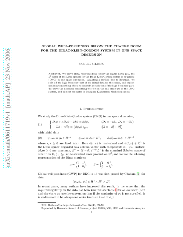 (PDF) Global Well-posedness Below the Charge Norm for the Dirac-Klein ...