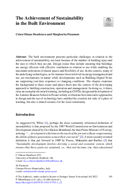 (PDF) The Achievement of Sustainability in the Built Environment